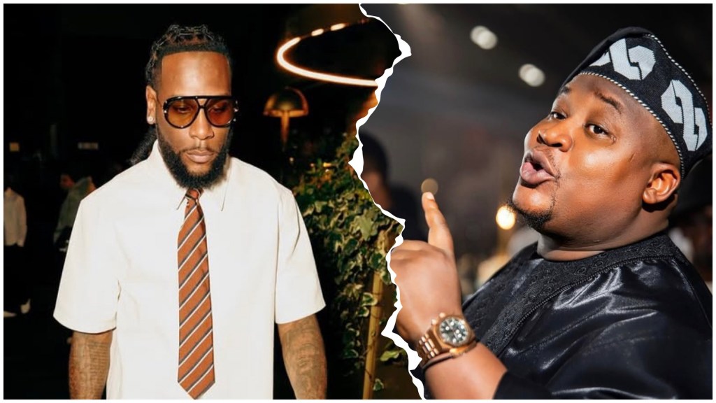 Burna Boy and Cubana Chiefpriest in split collage
