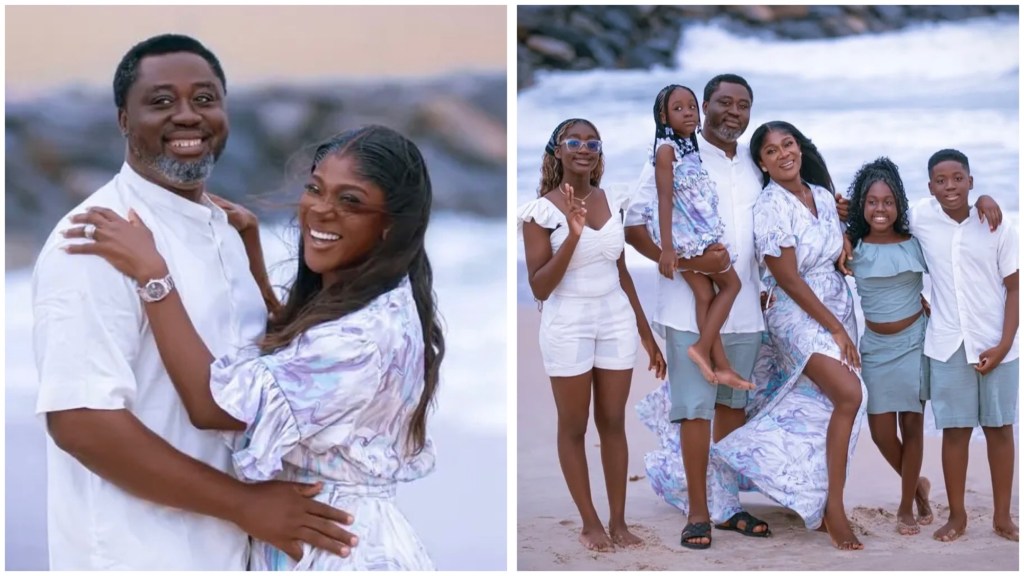 Mercy Johnson and Prince Odi Okojie together with their kids smile as they mark 14th wedding anniversary.