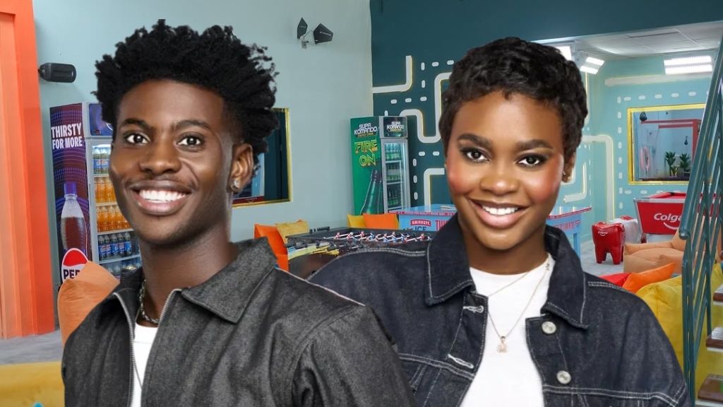 BBNaija Season 10 housemates Koyin and Dede smiling as they pose together inside the Big Brother Naija house.