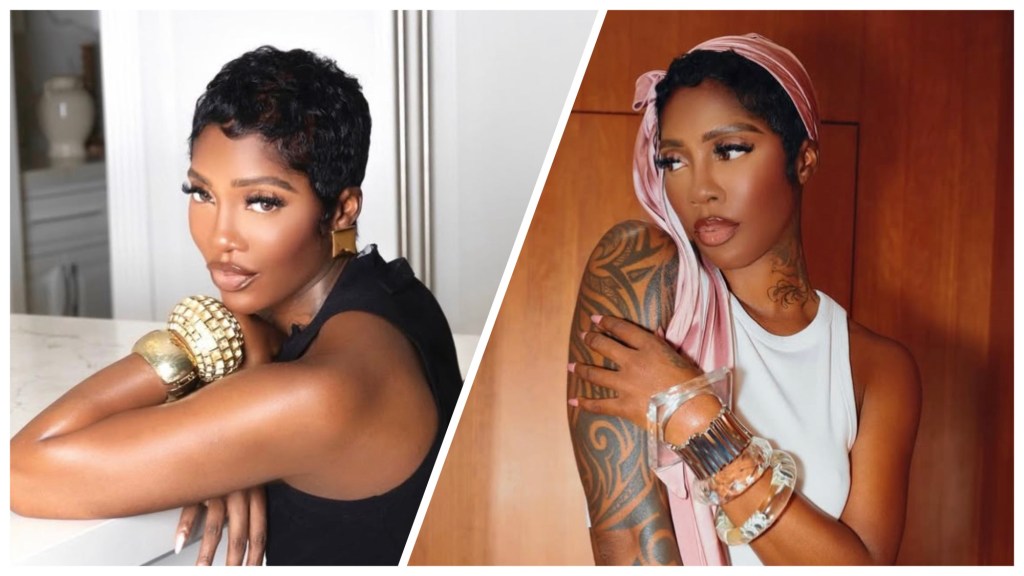 Tiwa Savage poses in two stylish portraits, speaking out on egg freezing and fertility advice for women in their 30s.