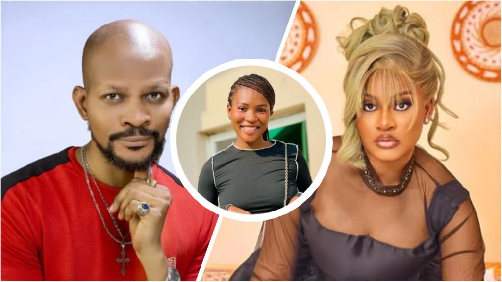 Uche Maduagwu, Ruth Otabor, and Phyna in a collage photo, featuring individual portraits of the three personalities.