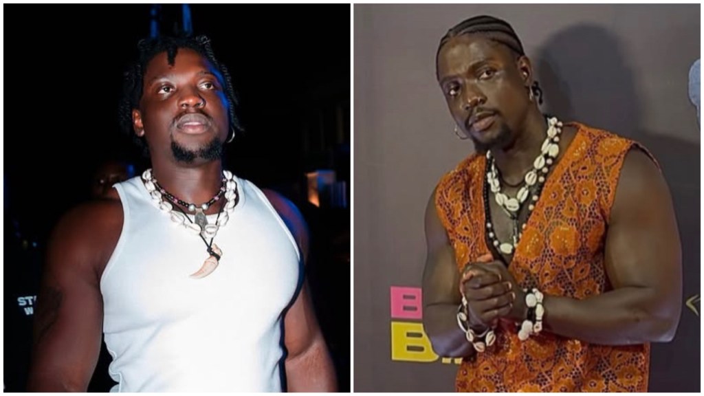 VeryDarkMan in a white vest and in a traditional orange outfit during separate appearances.