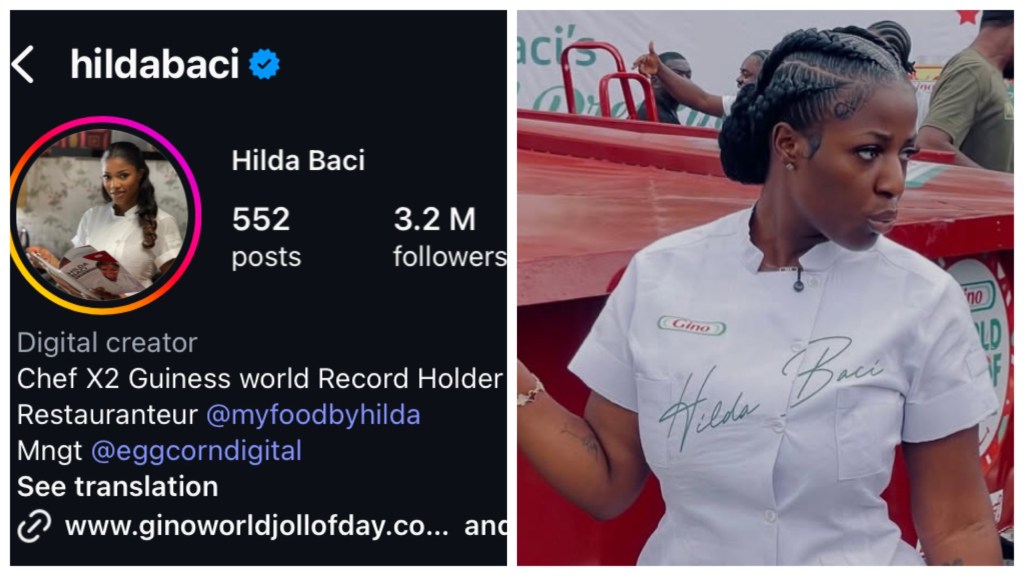 Hilda Baci smiles as she updates her Instagram page after Guinness confirms her 8,780 kg jollof rice record in Victoria Island, Lagos.