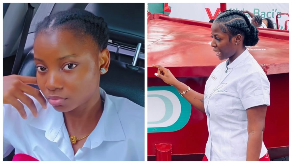 Chef Dammy inside a car, Hilda Baci standing next to her giant red cooking pot at a public event