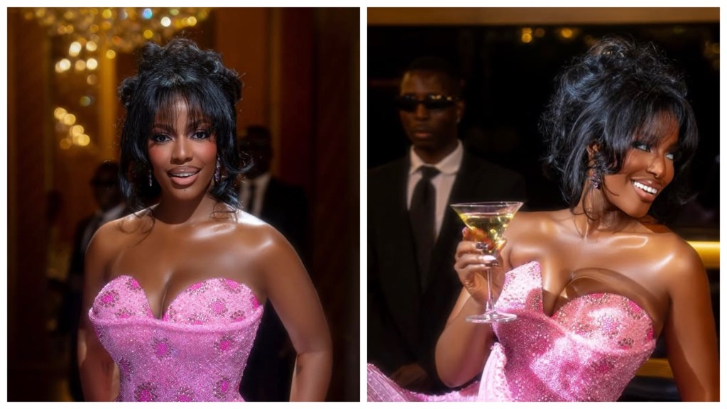 Hilda Baci in a pink beaded strapless gown for her birthday at a glam venue