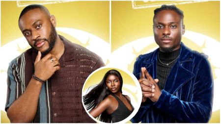 BBNaija housemates Kola and Faith pictured side by side, with Zita shown in a circular inset at the bottom centre.