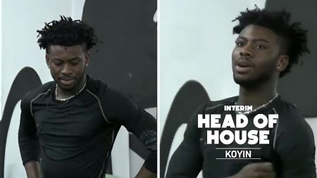 BBNaija Season 10 housemate Koyin wears a black top as he is announced Interim Head of House.
