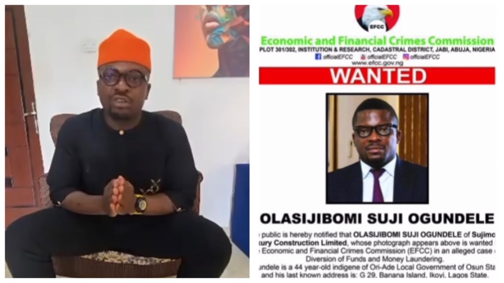 Real estate mogul Sujimoto reacts after EFCC declared him wanted,” with a “2 hours ago” timestamp