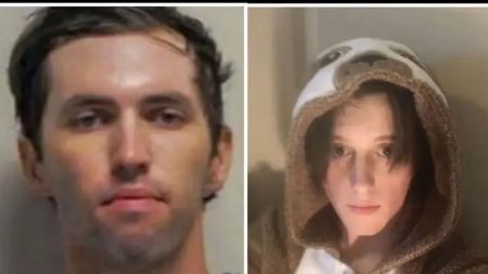 Side-by-side photo collage showing Tyler Robinson on the left and his roommate on the right. Robinson is seen in a headshot, while the roommate wears a hooded outfit with an animal design, looking into the camera.