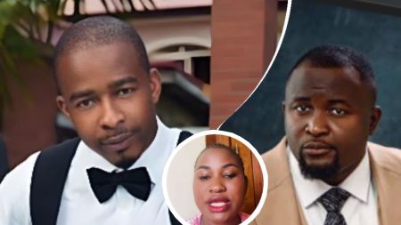 Collage photo of Hellen Ati, Lucky Udu, and Abu Salami. Hellen Ati appears in a circular inset at the bottom, while Lucky Udu is seen in a tuxedo with a black bow tie on the left, and Abu Salami is pictured in a tan suit on the right.