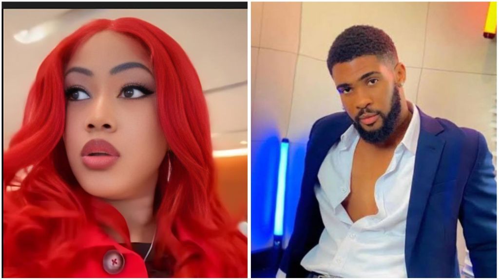 Side-by-side photo showing Bright Morgan and his ex-girlfriend Ruth; Ruth appears with bright red hair and bold makeup, while Bright Morgan poses in a blue suit and white shirt.