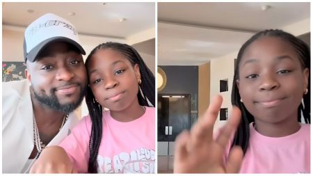 Davido and his daughter Imade smile warmly for the camera while spending time together at home, with Imade also waving in another frame during their bonding video.
