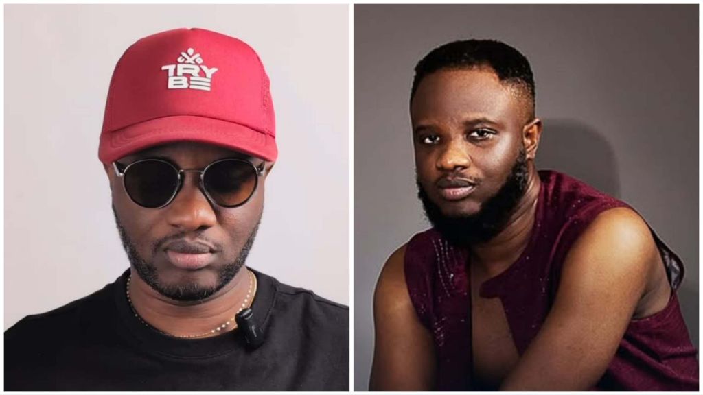 Comedian DeeOne pictured in two portraits — one wearing a red TRYBE cap, dark sunglasses, and a black shirt; the other in a sleeveless maroon outfit, looking directly into the camera with a neutral expression.