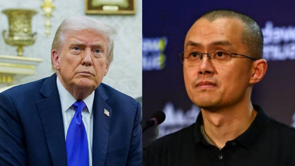 Former U.S. President Donald Trump and Binance founder Changpeng Zhao side by side during separate public appearances.