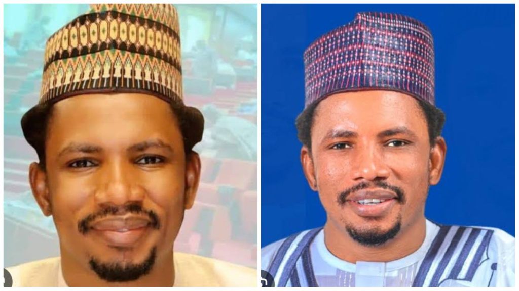 Side-by-side portraits of Nigerian politician Elisha Abbo, both showing him wearing traditional attire and caps in different colours and designs.