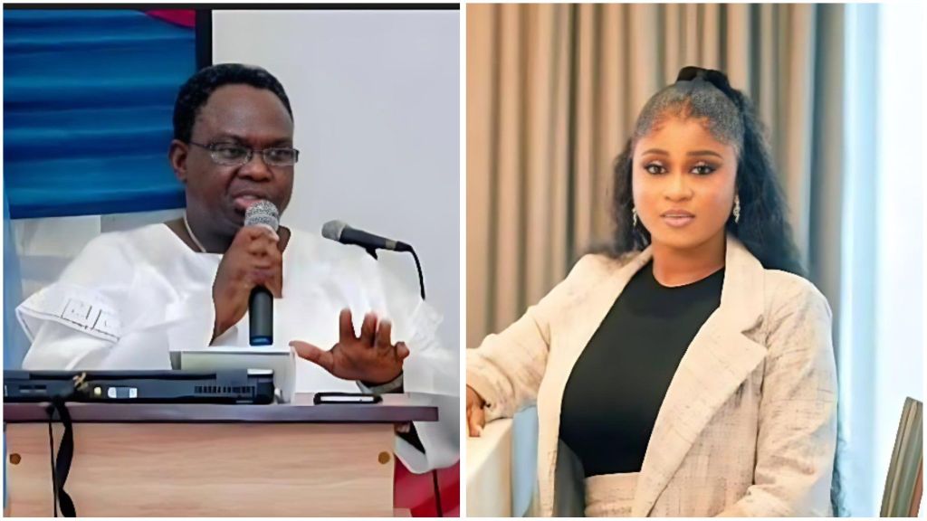 Side-by-side image showing Celestial Church cleric Kunle Hamilton speaking into a microphone during a sermon, and BBNaija Season 10 winner Imisi (Opeyemi Ayanwale) posing indoors in a beige suit jacket and black top.
