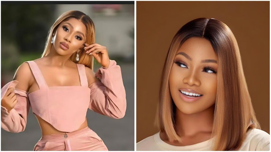 Side-by-side portraits of BBNaija stars Mercy Eke and Tacha, both wearing light-toned outfits and styled hair, posing confidently for professional photos.