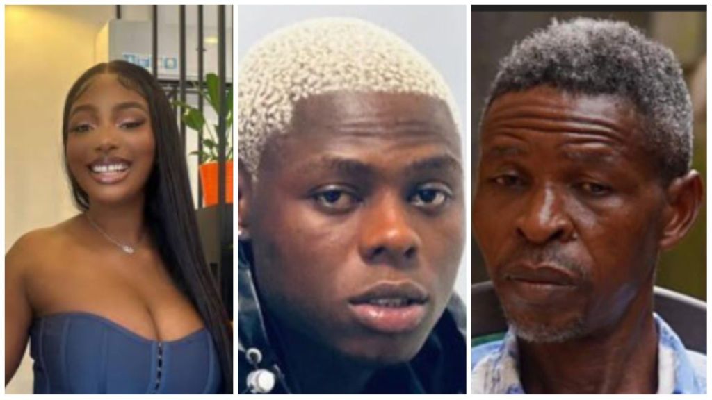 Side-by-side photos of Mohbad’s wife, the late Nigerian singer Mohbad, and his father, showing them individually in separate frames