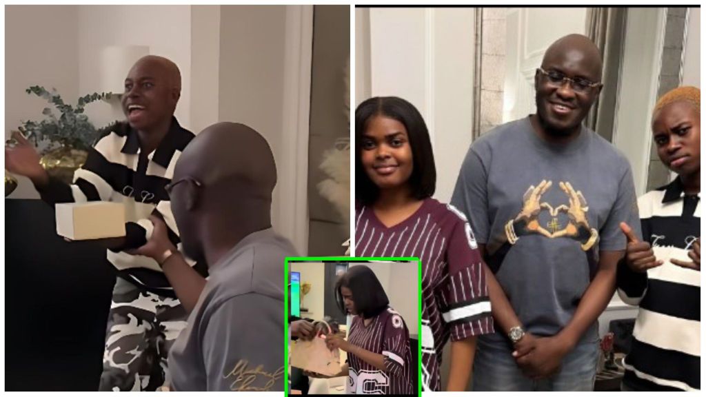 Pastor Tobi Adegboyega poses with Peller and Jarvis during a casual hangout, sharing smiles and gifts.