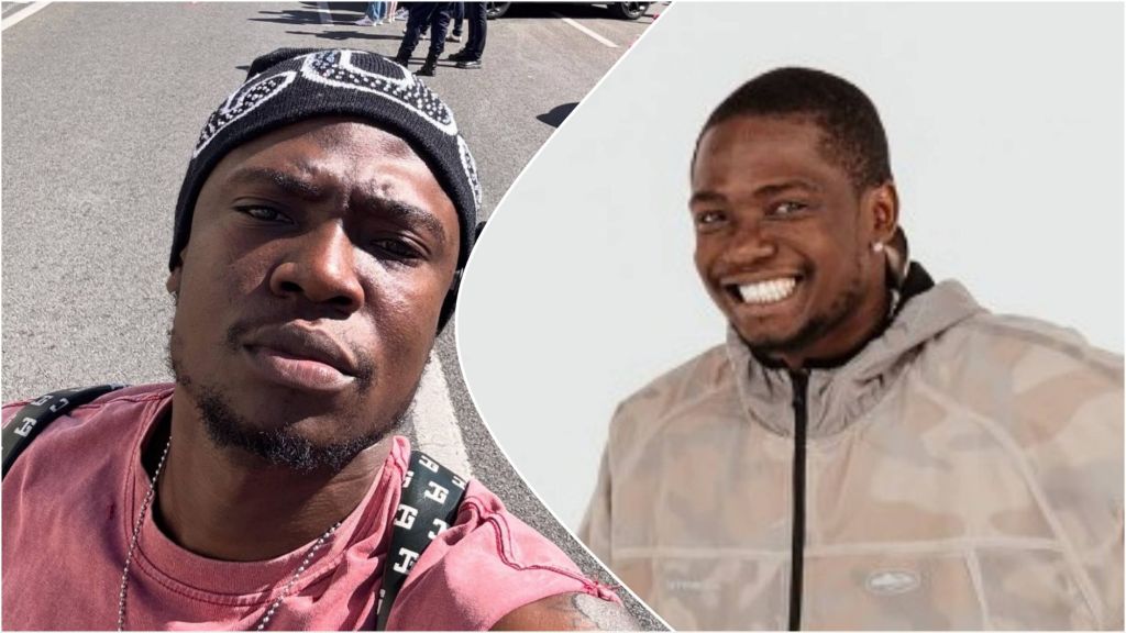 Side-by-side photos of Nigerian skitmaker Shank Comics, showing him outdoors in a casual beanie and T-shirt on the left, and smiling in a light brown jacket on the right.
