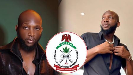 BBNaija star Tuoyo Ideh pictured in two different frames beside the NDLEA logo, as he prepares to sue the agency over alleged human rights infringement following a reported Lagos raid.