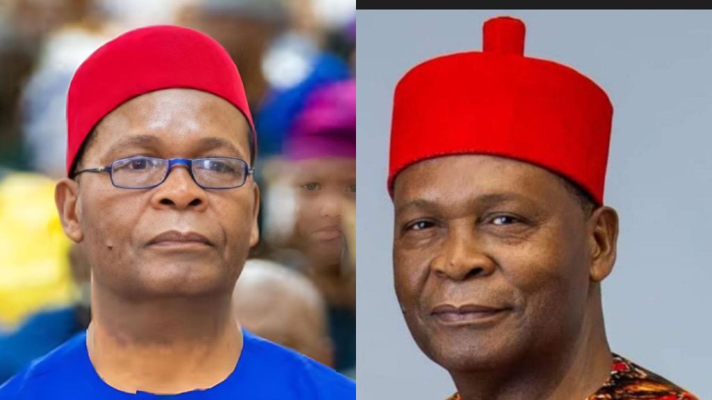 “Side-by-side photos of an older Igbo man wearing a red cap, glasses in the left image and without glasses in the right image, looking straight at the camera in both portraits.”