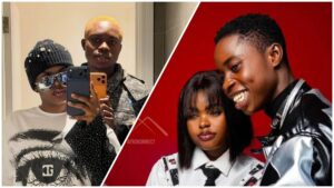 Side-by-side collage showing Nigerian TikTokers Peller and Jarvis posing together; one photo is a mirror selfie with Peller holding a phone and Jarvis in dark glasses and a beanie, while the other shows them in a studio portrait against a red background.