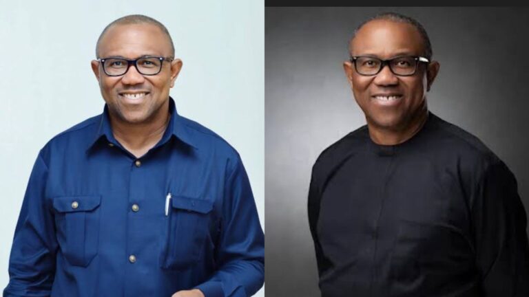 A side-by-side collage showing two photos of a man wearing glasses and smiling. In both images he is dressed in simple formal outfits, one in a navy blue shirt and the other in a black top, posed against plain studio backgrounds.