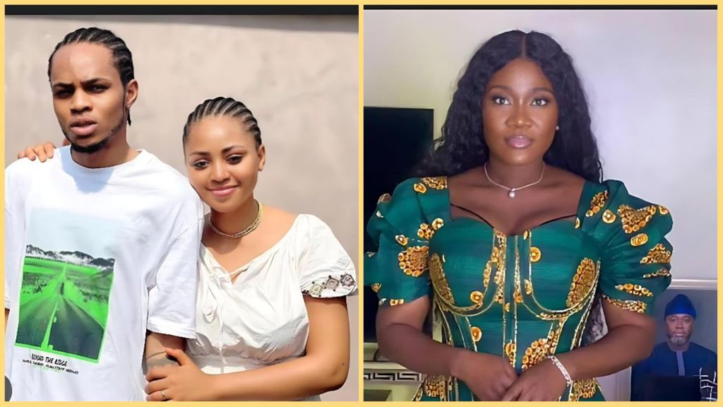 Regina Daniels poses with her brother Sammy West in a casual outdoor photo, while Mercy Johnson appears elegantly dressed in a green and gold outfit in a separate portrait