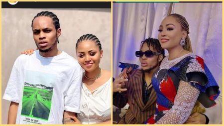 Regina Daniels poses with her brother Sammy West in two different moments — one casual outdoors and another dressed up at an event.