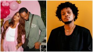 Side-by-side collage showing Regina Daniels posing with her brother Sammy West on the left, and a solo portrait of Sammy West wearing a black outfit and gold chain on the right.