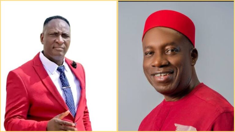 Prophet Jeremiah Omotofufeyin (left) and Anambra State Governor Charles Soludo (right) pictured side by side in separate portraits.