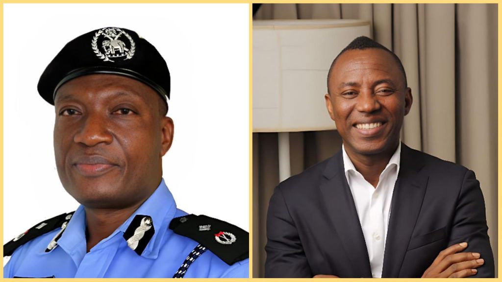 Side-by-side photos of Lagos State Commissioner of Police Olohundare Jimoh in uniform and activist Omoyele Sowore in a suit, both facing the camera.