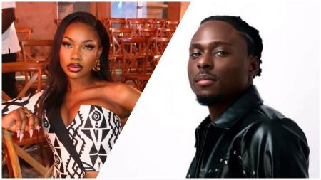 Tacha poses in a patterned black-and-white outfit on the left, while Faith appears on the right in a black leather jacket against a plain background.