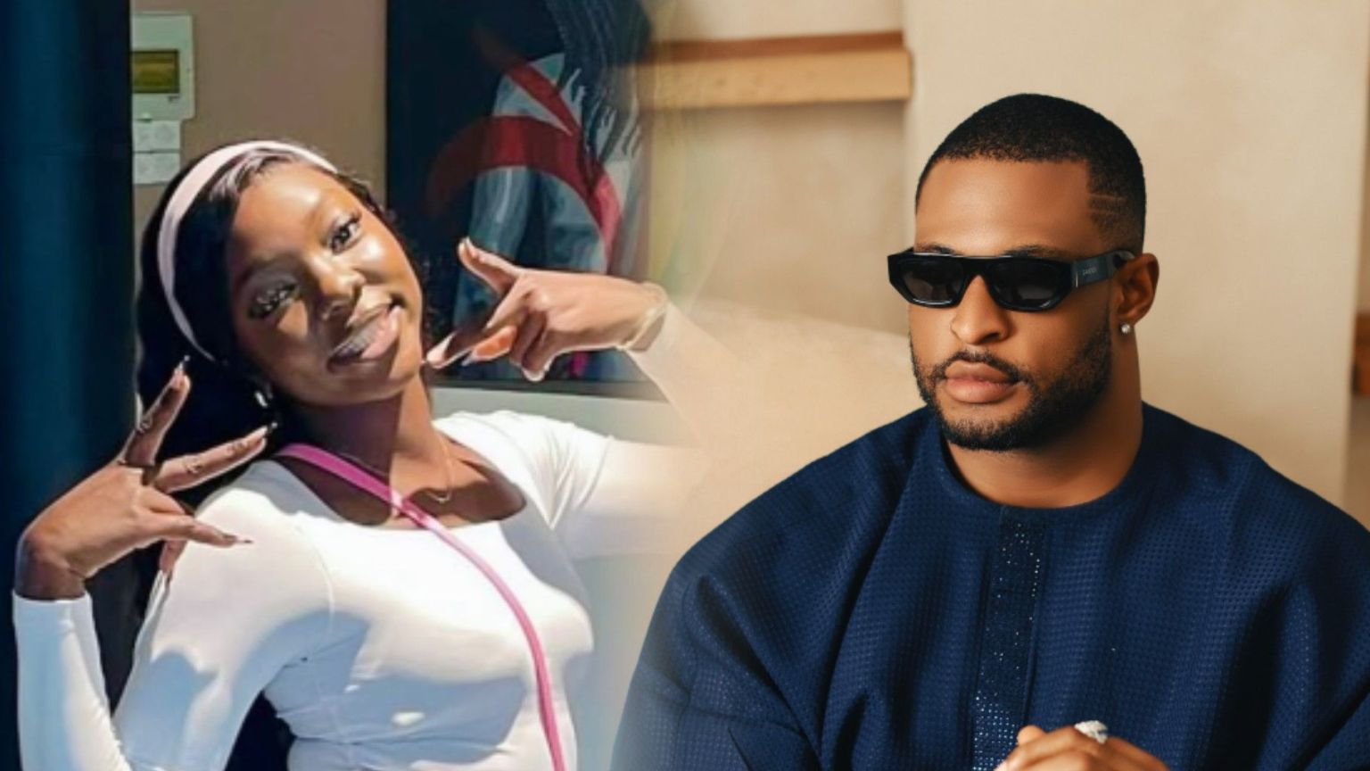 BBNaija housemates Zita and Kaybobo in a side-by-side collage; Zita poses in a white top with a pink strap, Kaybobo sits in a navy outfit wearing dark sunglasses.