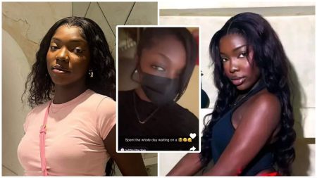A collage showing BBNaija housemate Zita in three different photos: one of her in a pink top, another in a black outfit wearing a face mask, and a third in a black sleeveless top, all highlighting her long wavy hair.