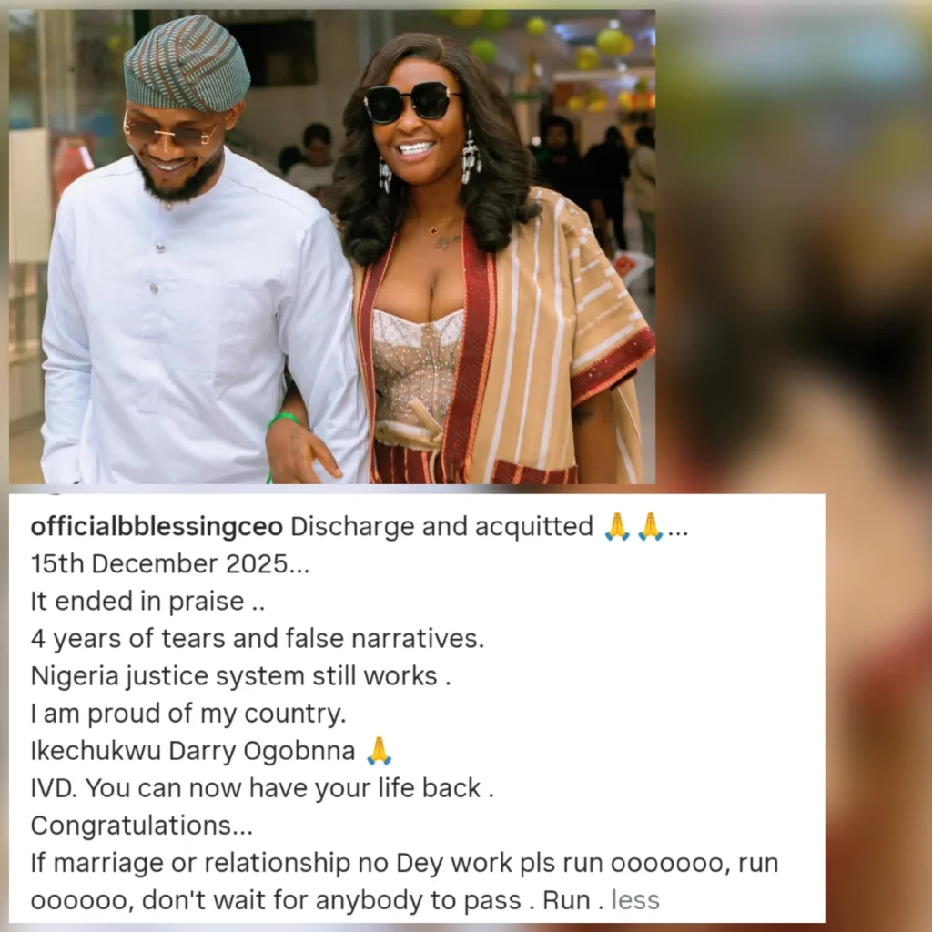 BlessingCEO and IVD smiling together, celebrating their recent court acquittal. BlessingCEO wears stylish sunglasses and an elaborate outfit, while IVD sports a traditional cap and a light-colored shirt.