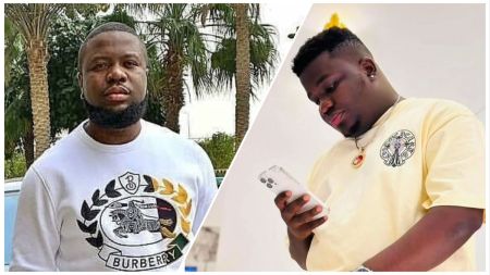 Side-by-side photo showing Nigerian influencer Hushpuppi on the left and Ghanaian socialite Abu Trica on the right, both posing in separate locations.