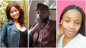 Composite image showing Kenyan lady Hellen Ati, singer Davido, and his alleged daughter Anu.