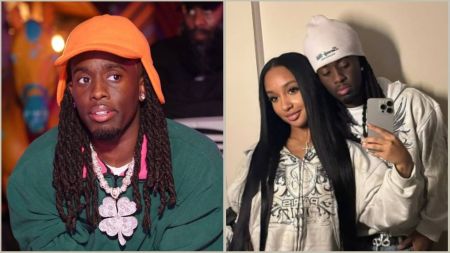 Kai Cenat’s assistant leaks audio of Gigi plotting with man A split image featuring Twitch streamer Kai Cenat. On the left, a solo shot shows him wearing an orange hat with earflaps, a green jacket, and a large diamond four-leaf clover necklace. On the right, a mirror selfie depicts Kai standing behind his ex-girlfriend Gigi (Gabrielle Alayah); she has long dark hair and wears a white graphic zip-up hoodie, while Kai matches her in a white hoodie and beanie.