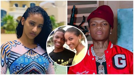 Composite image featuring Nollywood actress Sophie Alakija and singer Wizkid with a central circular inset showing a throwback photo of them together as teenagers.