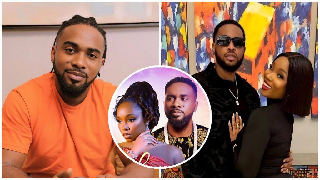 A collage featuring three separate photographs: on the left, actor Uzor Arukwe wears an orange t-shirt and looks directly at the camera; on the right, Teddy A and BamBam pose together, with Teddy A in sunglasses and BamBam smiling in a black outfit; in the center, a circular inset shows a professional headshot of BamBam and Uzor Arukwe from a film project.